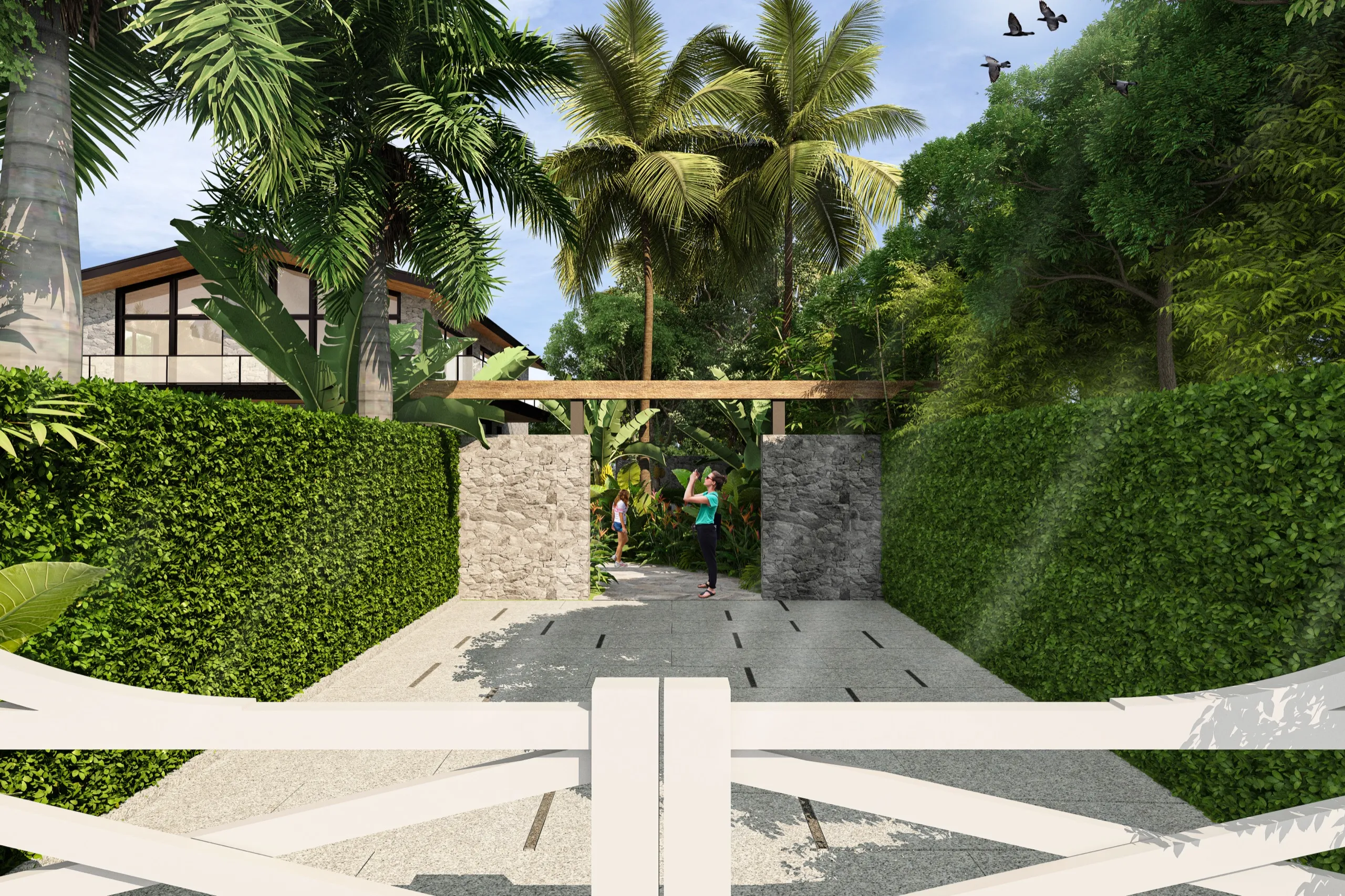 Tree-lined entrance at Elite 18, shown as an artistic impression