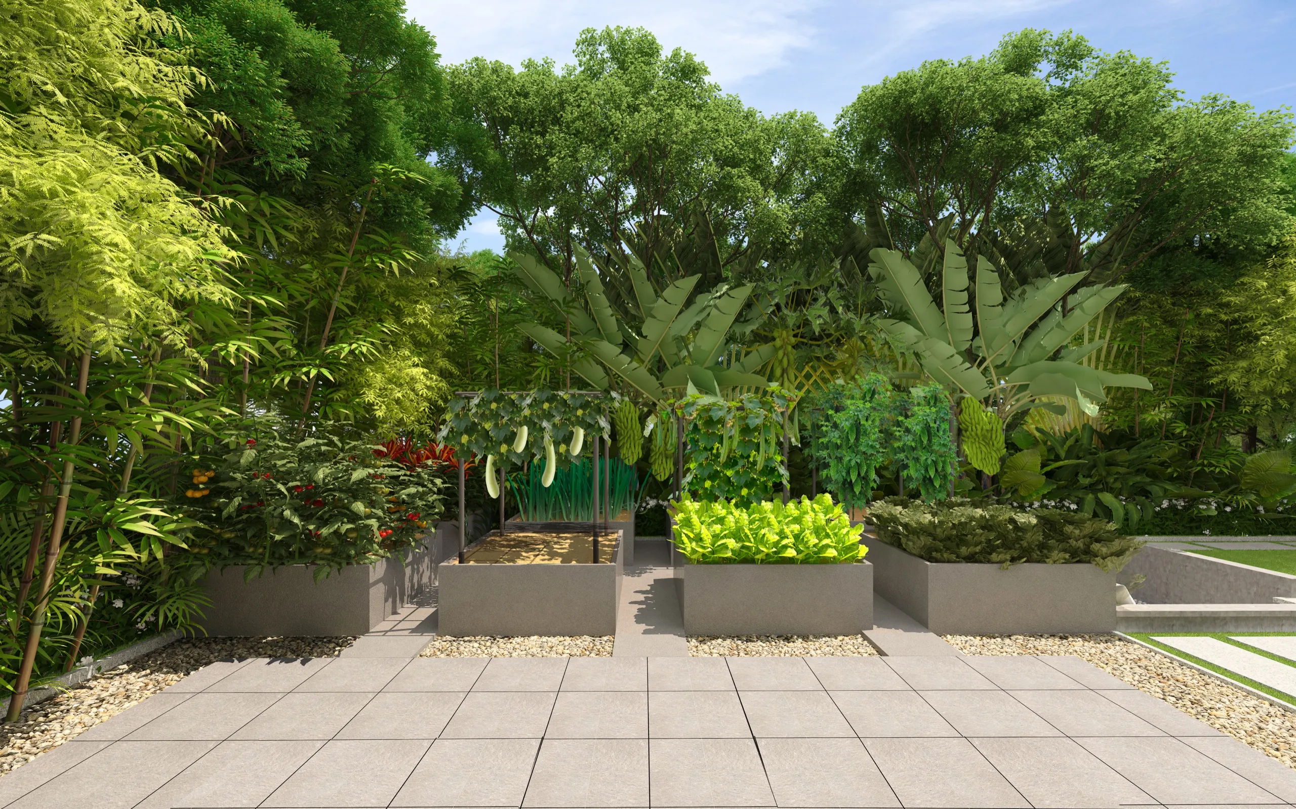 Kitchen garden at night, shown as an artistic impression